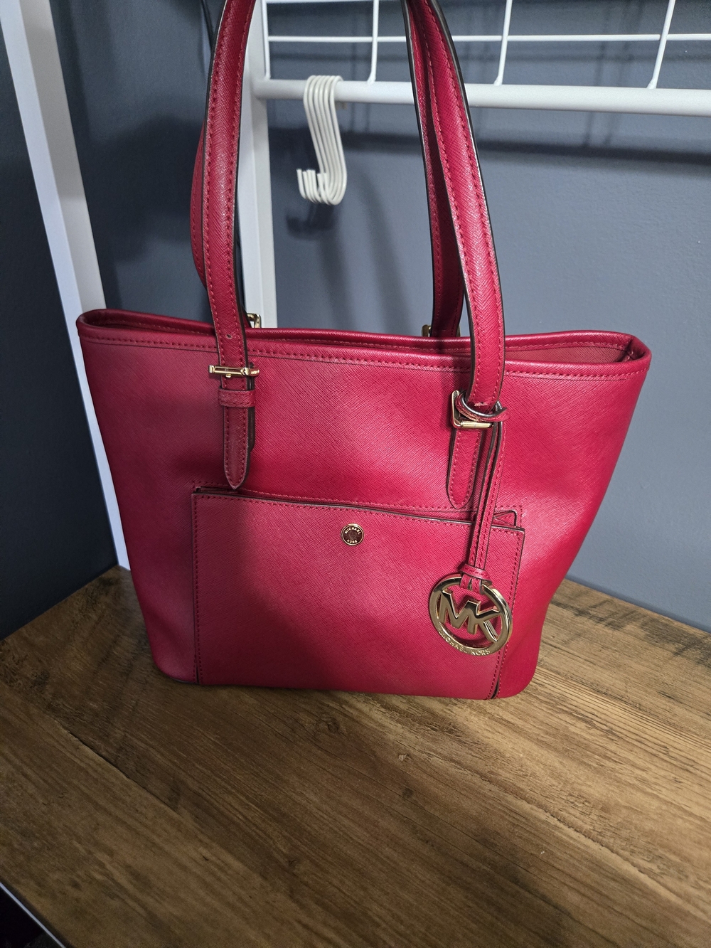 Michael Kors Dark Red Saffiano Large Pocket Tote Bag - Picture 8 of 10
